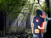 Sakura e Sasuke in una foresta